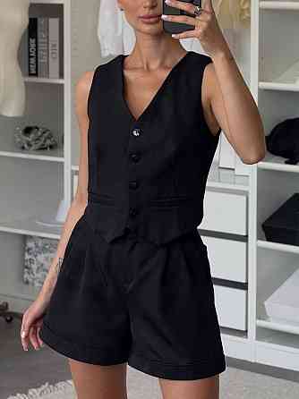 Жіночий базовий костюм-двійка: жилет і шорти костюмка Чорний, 46/48 Одеса