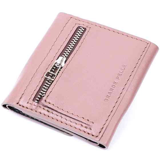 Гарний компактний гаманець із натуральної шкіри Пудровий (GRANDE PELLE) Київ