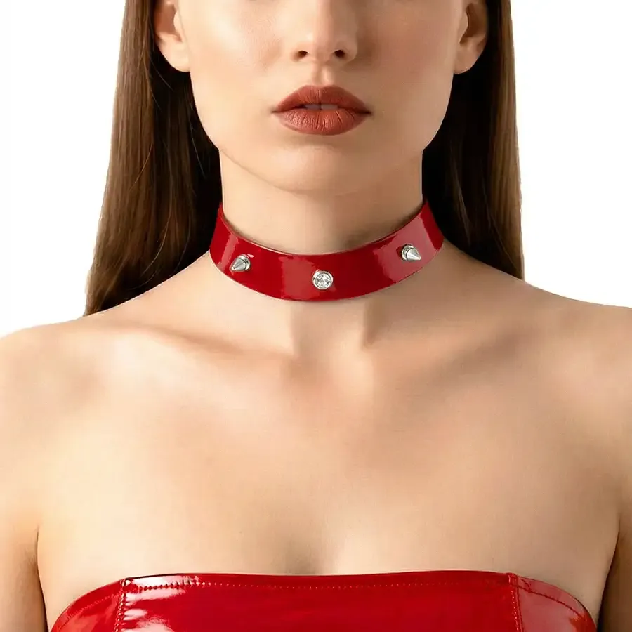 Лакований чокер з шипами Art of Sex - Mistress, колір червоний, розмір L Львов - изображение 1