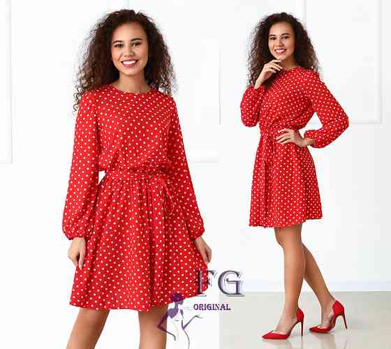 Платье с длинными рукавами в горошек Софи 42-44, Красный Киев