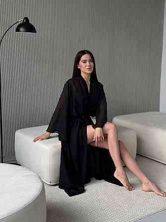 Довгий шифоновий халат Черный L/2XL Харьков