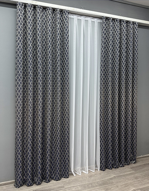 Комплект готових штор VR-Textil Жакард RUBI № 1758ш Темно-синій з молочним 100х300 см 2 шт (31-816) Київ - фото 4