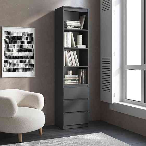 Пенал для книг VAYS R-25, з відкритими полицями та шухлядами, без ручок, ЛДСП, 50×40×211 см - для вітальні, спальні, офісу Львів