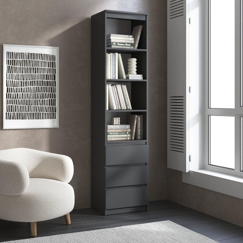Пенал для книг VAYS R-25, з відкритими полицями та шухлядами, без ручок, ЛДСП, 50×40×211 см - для вітальні, спальні, офісу Львів - фото 3