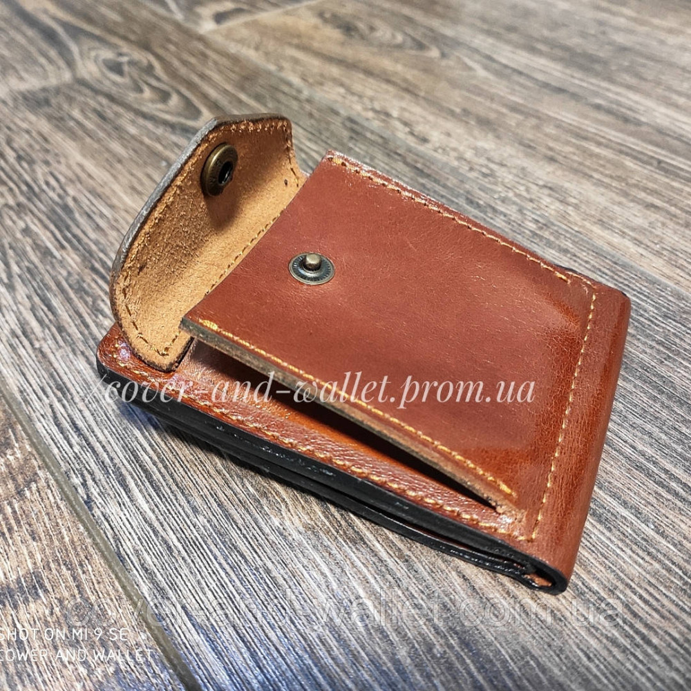 Шкіряний затискач для купюр із монетницею ручної роботи Київ - фото 5