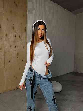 Жіноче зручне базове боді з розрізом під пальчик мікродайвінг Білий Одеса