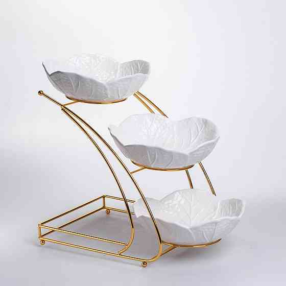 Фруктовниця на 3 яруси фуршетна 36×22×33 (см) Біла з золотом C252 Київ