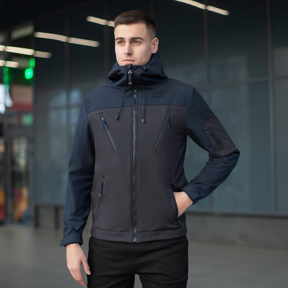 Куртка чоловіча демісезонна з капюшоном чорно-синя Pobedov Korol' Lev Київ - фото 1