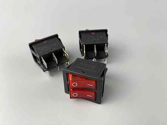 Перемикач червоний дві клавіші, ON-OFF, з LED-підсвіткою 12 V, 21.5 ммх26 мм, 6 ніжки Мукачево