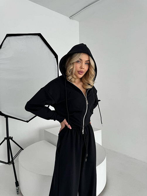 Жіночий прогулянковий костюм-двійка: кофта та штани турецька двонитка Чорний, 46/48 Одеса - фото 5