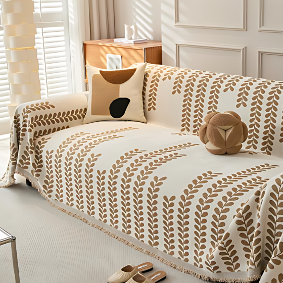 Плед покрывало на диван или кровать,чехол накидка 180х230 см для мягкой мебели, белый с бежевым колоском Каменец-Подольский