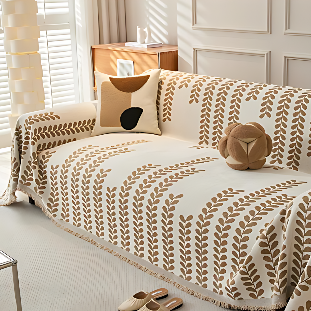 Плед покрывало на диван или кровать,чехол накидка 180х230 см для мягкой мебели, белый с бежевым колоском Каменец-Подольский - изображение 1