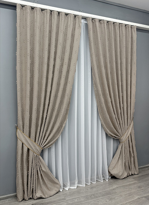 Комплект штор VR-Textil Льон Букле № 1887ш Бежевий 200х270 см 2 шт (32-245) Київ - фото 3
