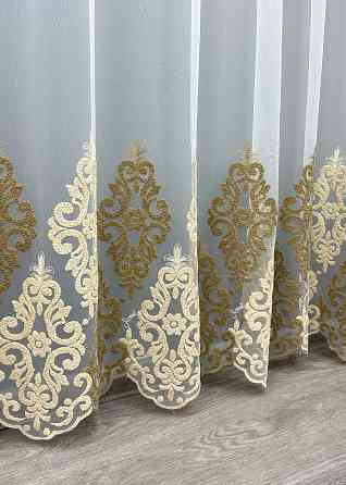 Тюль фатин с объемной вышивкой цвет белый с бежевым и шоколадным 1845т Киев