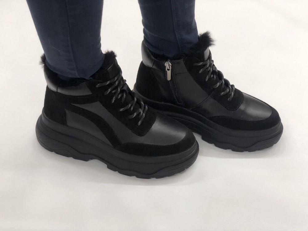 Кроссовки женские EMELI черные натуральная кожа зима 39р (2765) Коломия - фото 1