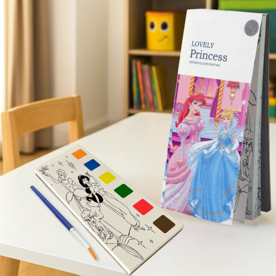 Альбом "Princess" для розфарбовування акварельними фарбами розмальовка з пензликом і фарбами для творчості Кам'янець-Подільський