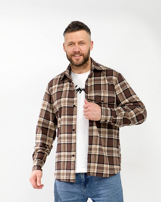 Чоловіча повсякденна сорочка в карту турецький котон фланель Шоколад, 48 Одеса - фото 1