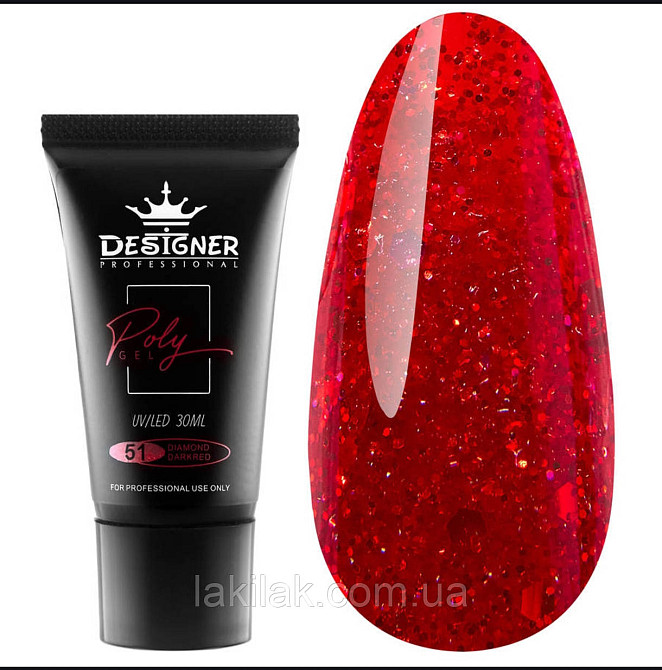 Полігель Designer №51 Diamond Darkred (у тюбику) 30мл Херсон - фото 1