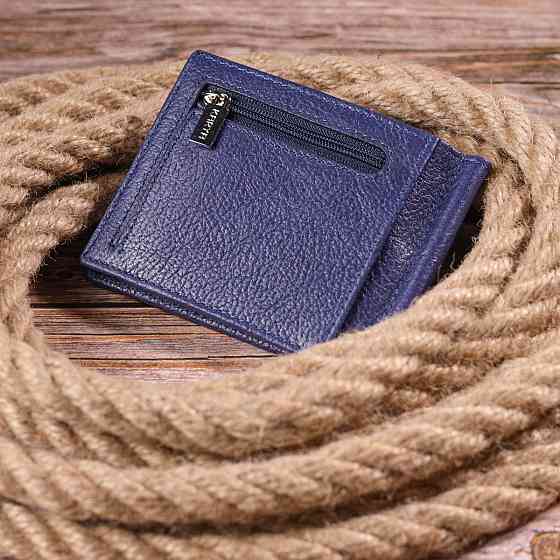 Практичний чоловічий затиск із натуральної шкіри KARYA 21416 Синій Київ