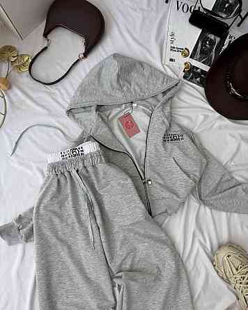 Жіночий стильний прогулянковий костюм із гумкою на штанах двонитка Сірий, 46/48 Одеса