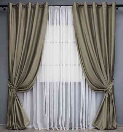Комплект штор на люверсах VR-Textil Оксамит № 1656ш Капучино 150х280 см 2 шт (37-0232) Киев
