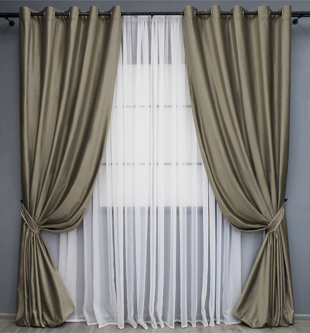Комплект штор на люверсах VR-Textil Оксамит № 1656ш Капучино 150х280 см 2 шт (37-0232) Киев - изображение 2