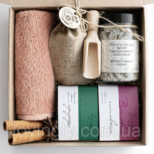 Еко бокс для нього: натуральне мило з червоною глиною та спіруліною, сіль з травами, рушник, мішечок глінтвейну -подарунок чолові Ірпінь - фото 1