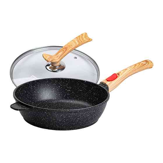 Глибока алюмінієва сковорода з кришкою Ø 26 см, чорна Київ