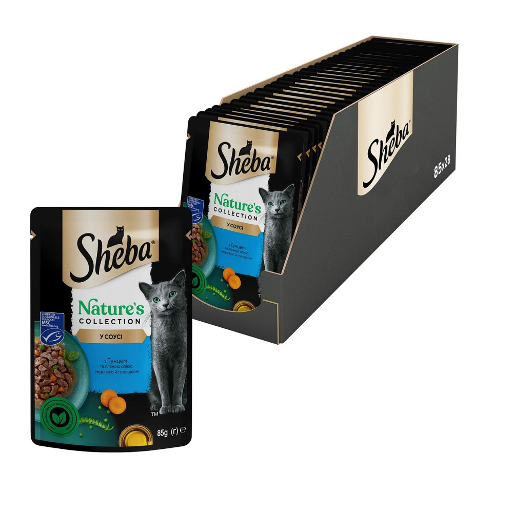 Влажный корм Sheba (Шеба) Nature's Collection (беззерновой) для взрослых кошек с тунцом, овощами и льняным маслом, 85г (блок 28шт) Винница - изображение 1