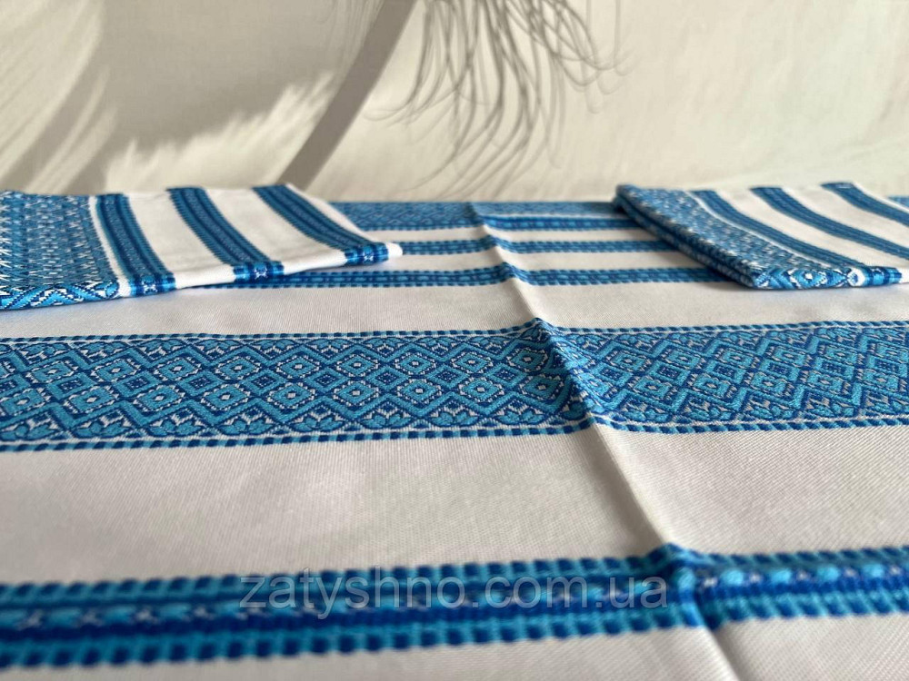Голубая  вышитая скатерть с салфетками на хлопке Киев - изображение 2