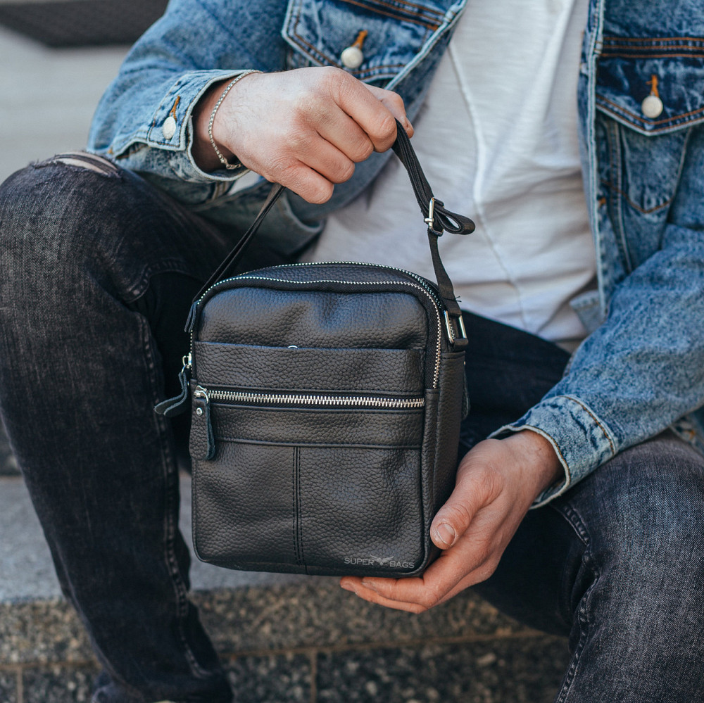 Чоловіча чорна шкіряна сумка-месенджер Tiding Bag Київ - фото 7
