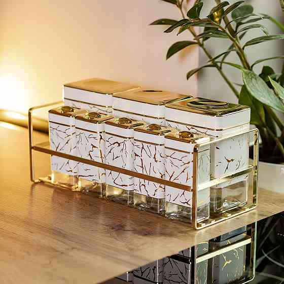 Набір для приправ та спецій на підставці 8 штук з кришками Білий HP-1365 Київ