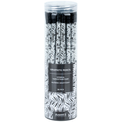 Олівець графітний Axent Black Leaves круглий, з гумкою, НВ (9009/36-19-A) Вінниця - фото 2
