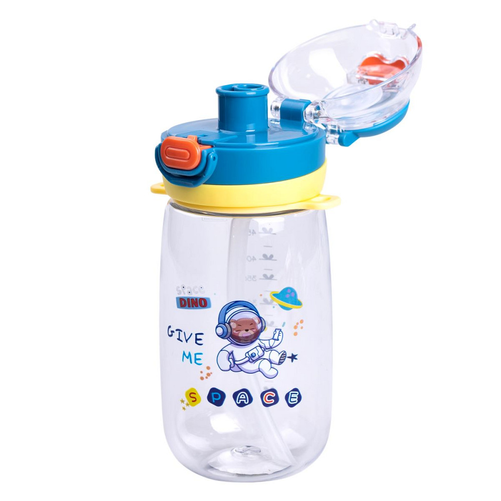 Пляшка для води дитяча 550 мл з ремінцем і трубочкою для спорту та школи 20 см Синя HP-14-45BL Коломия - фото 3