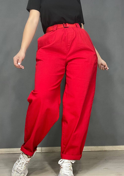 Брюки женские A-N 712 МОМ jeans широкие бананы облегченный тонкий коттон с ремнем красные, красный, M Киев - изображение 7