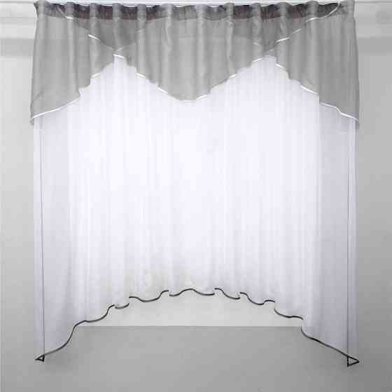 Кухонная тюль арка с ламбрекеном VR-Textil № 025к белый с серым 280х170 см (52-0430) Киев