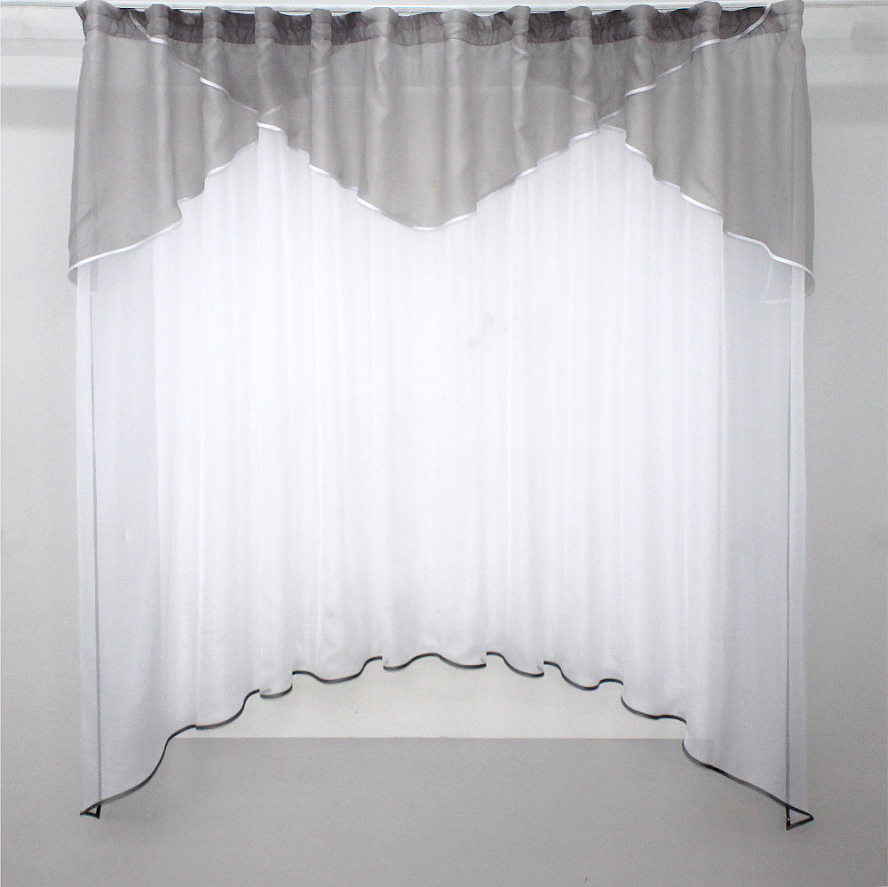 Кухонна тюль арка з ламбрекеном VR-Textil № 025к білий з сірим 280х170 см (52-0430) Київ - фото 1