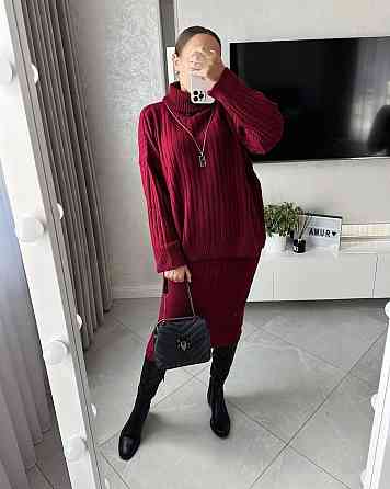 Женский теплый базовый костюм: свитер и юбка машинная вязка + ангора Одесса