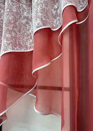 Кухонная занавеска VR-Textil № 00к коралловый с белым 280х170 см (59-976) Киев