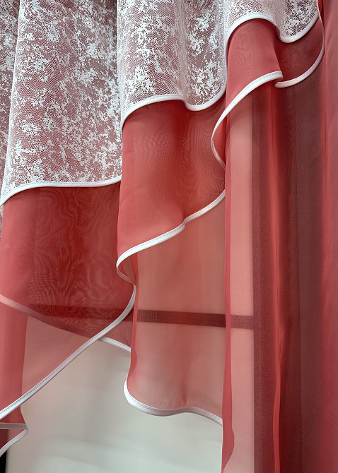 Кухонная занавеска VR-Textil № 00к коралловый с белым 280х170 см (59-976) Киев - изображение 3