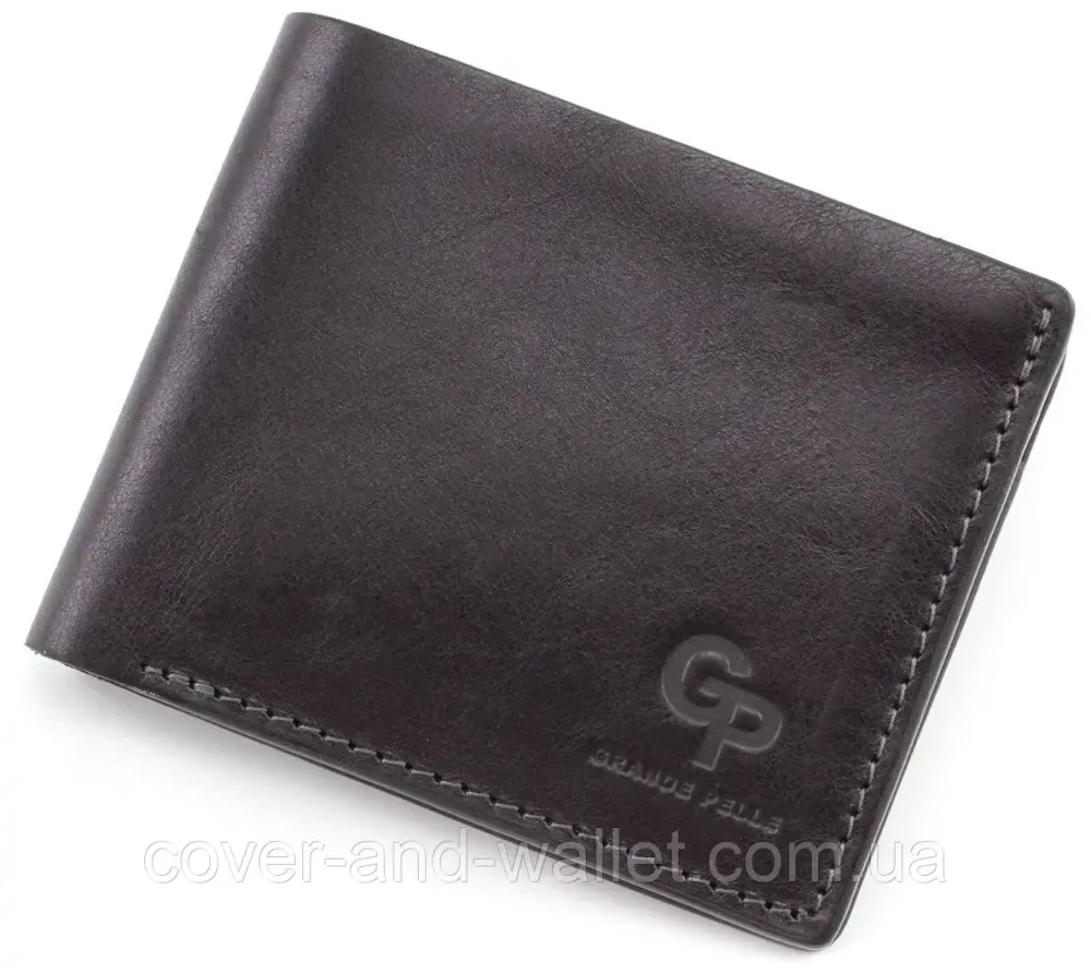 Коричневий чоловічий шкіряний гаманець ручної роботи на магнітах Grande Pelle Київ - фото 1