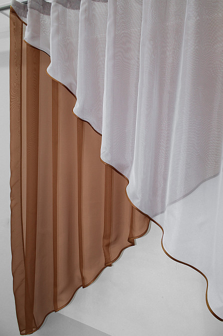 Кухонна фіранка VR-Textil № 053к коричневий з білим 280х170 см (50-147) Київ - фото 3