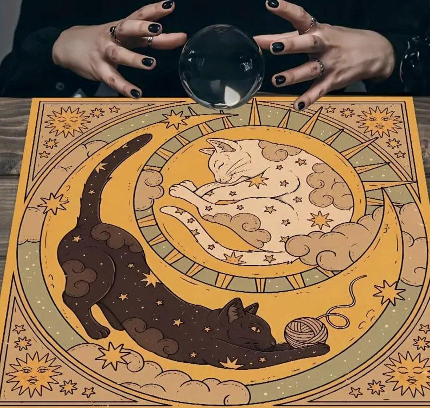 Алтарная скатерть для Таро и рун Скатерть для гадания 49*49 см | Рисунок с котом, солнцем и эхом Киев - изображение 3