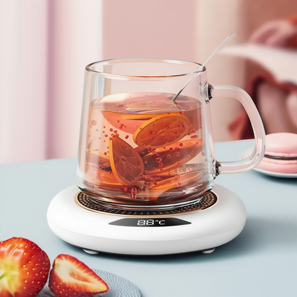 Підставка з підігрівом для напоїв, термонагрівач для чашки 20 Вт з USB-дротом і індикатором температури, білий Кам'янець-Подільський - фото 1