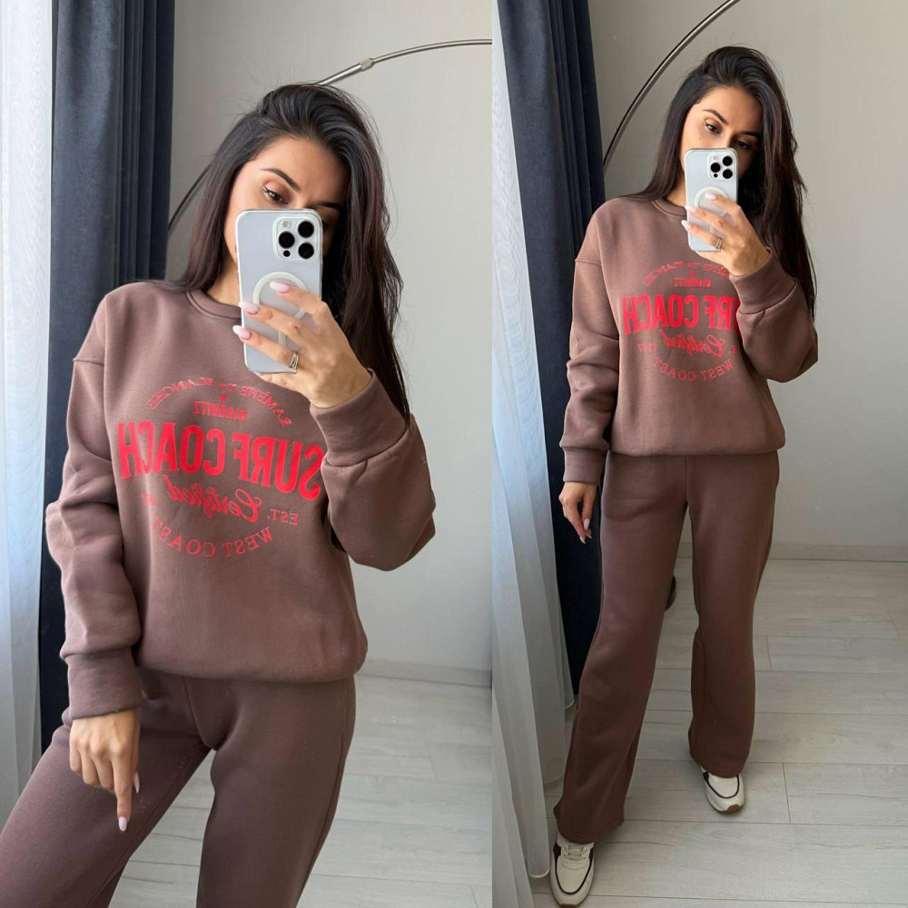 Жіночий теплий оверсайз костюм-двійка: кофта та штани турецька тринитка пеньє на флісі Моко, 42/46 Одеса - фото 3