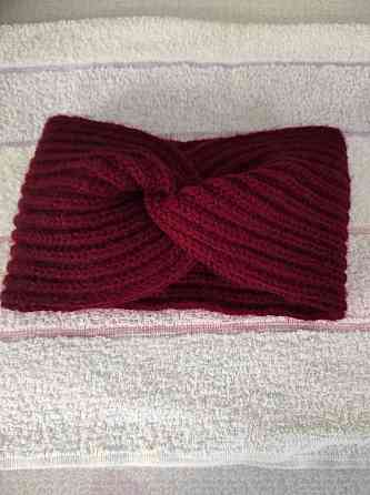 Повязка женская на голову вязаная теплая  бордовая топ Киев