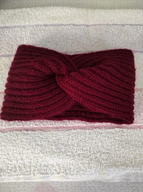 Повязка женская на голову вязаная теплая  бордовая топ Киев - изображение 3