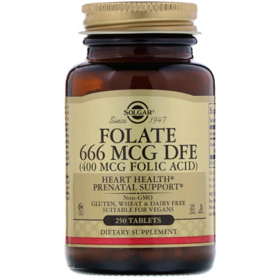 Вітамін Solgar Фолієва кислота (В9), Folic Acid, 400 мкг, 250 таблеток (SOL-01081) Вінниця - фото 1