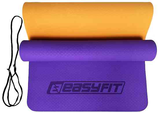 EasyFit Килимок для йоги та фітнесу EasyFit TPE+TC 6мм двошаровий фіолетовий-помаранчевий Коломыя