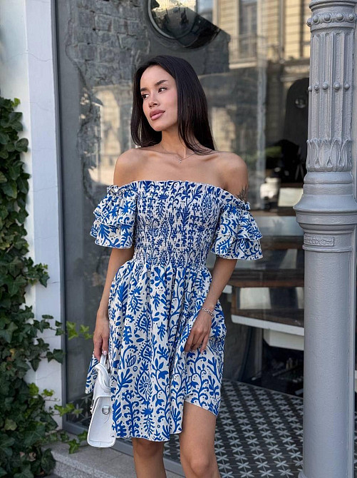 Женское легкое принтованное платье из турецкого батиста Синий, 46/48 Одесса - изображение 1